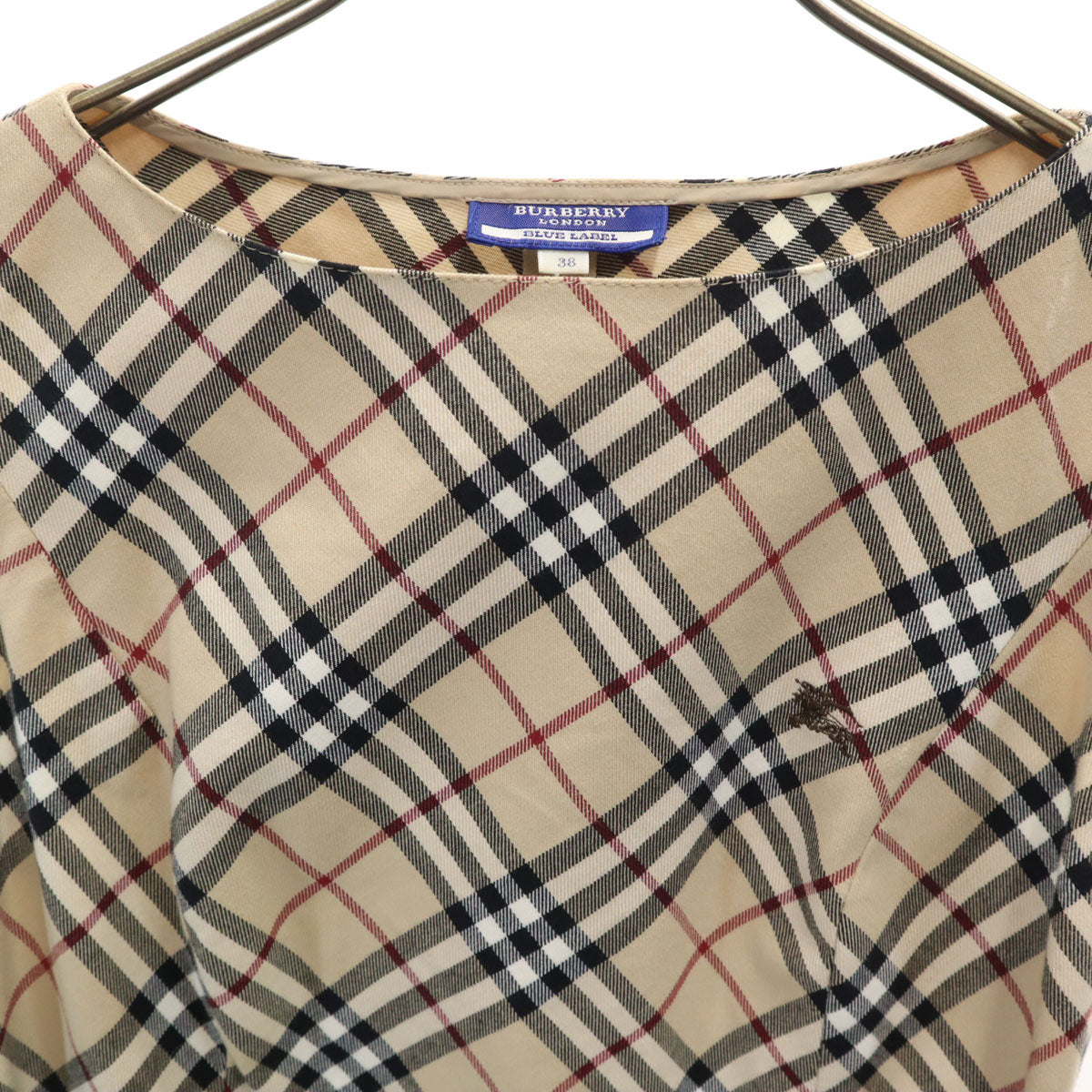 BURBERRY LONDON BLUE LABEL バーバリー ロンドン ブルーレーベル 日本製 ノバチェック ノースリーブ ワンピース 38 ベージュ 三陽商会 レディース