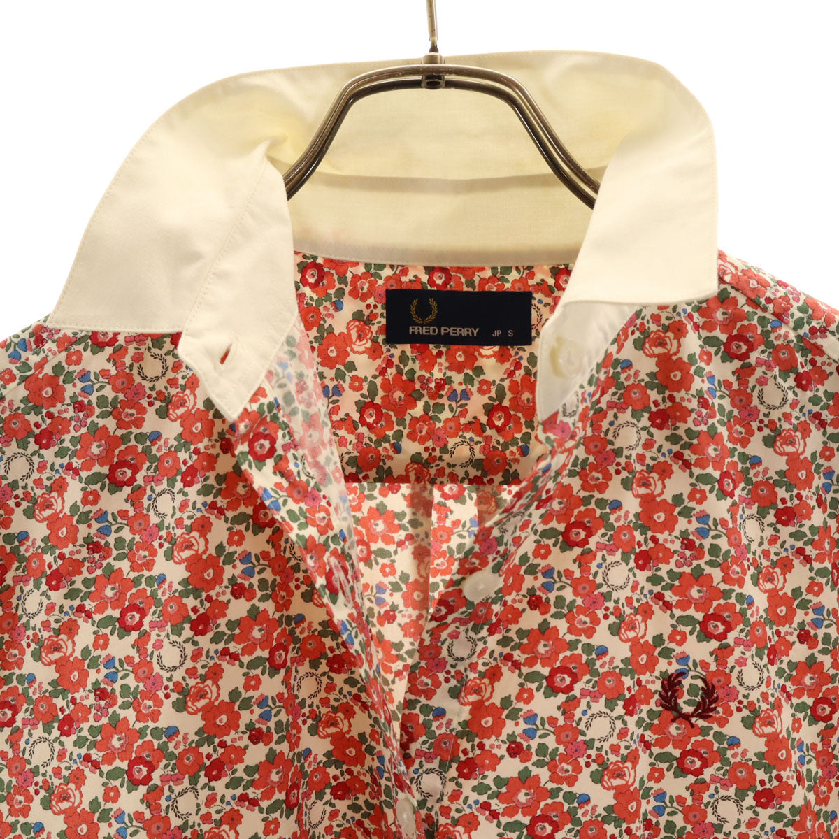 FRED PERRY フレッドペリー 花柄 長袖 シャツワンピース S ピンク系 ロールアップ レディース