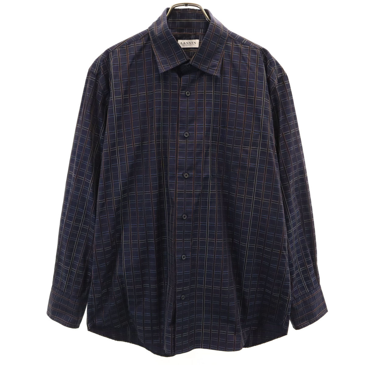 LANVIN LA COLLECTION ランバンコレクション 日本製 チェック柄 長袖 コットンシャツ L ネイビー メンズ