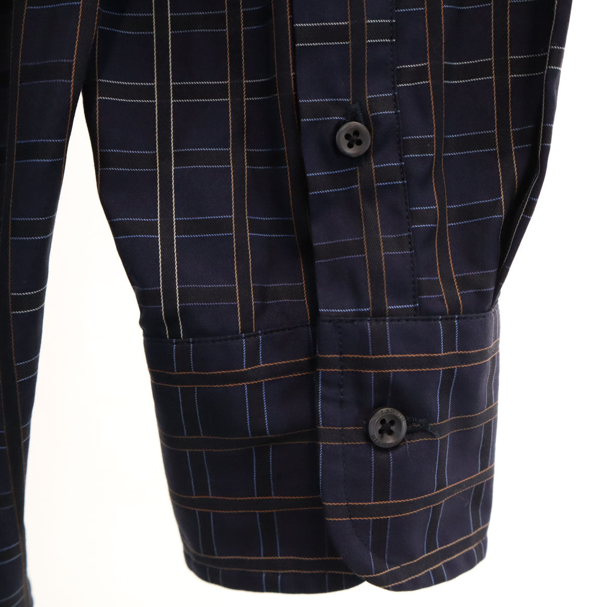 LANVIN LA COLLECTION ランバンコレクション 日本製 チェック柄 長袖 コットンシャツ L ネイビー メンズ