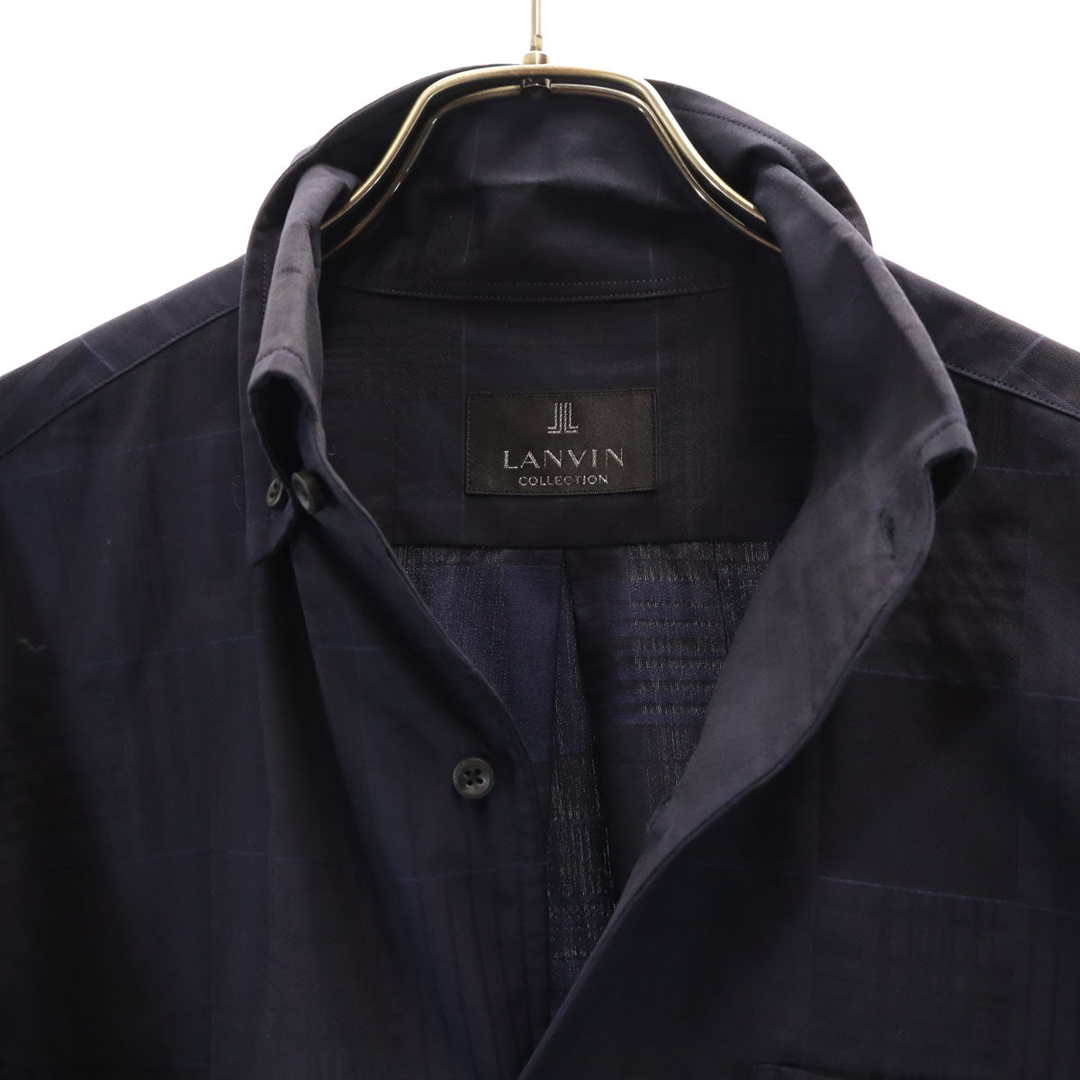 LANVIN LA COLLECTION ランバンコレクション 日本製 長袖 ボタンダウンシャツ L ネイビー メンズ