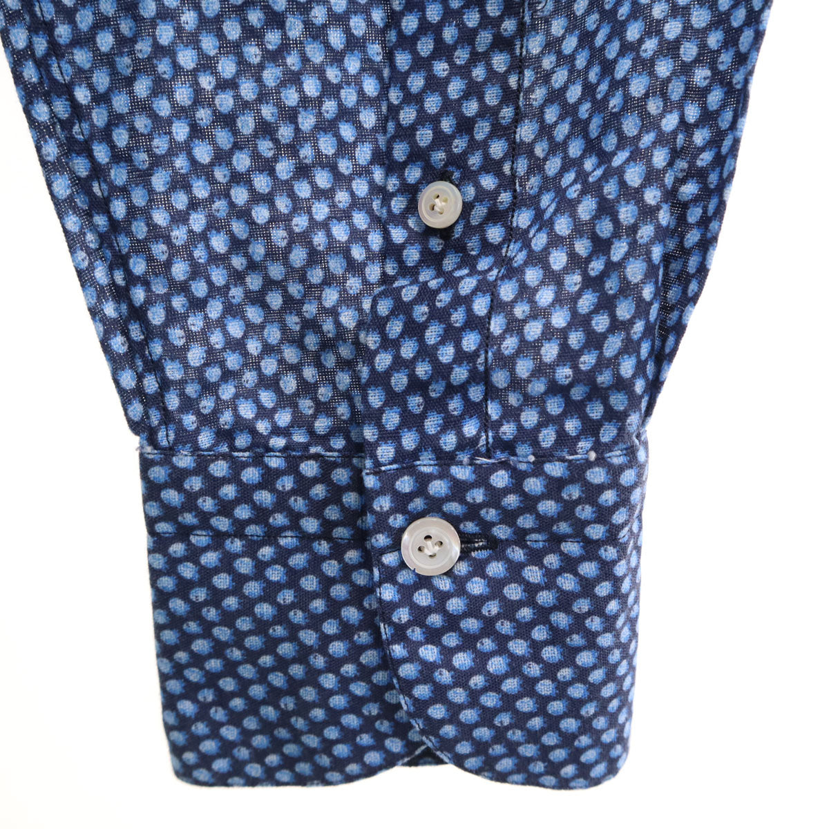 美品 Finamore フィナモレ イタリア製 総柄 長袖 シャツ M ブルー メンズ