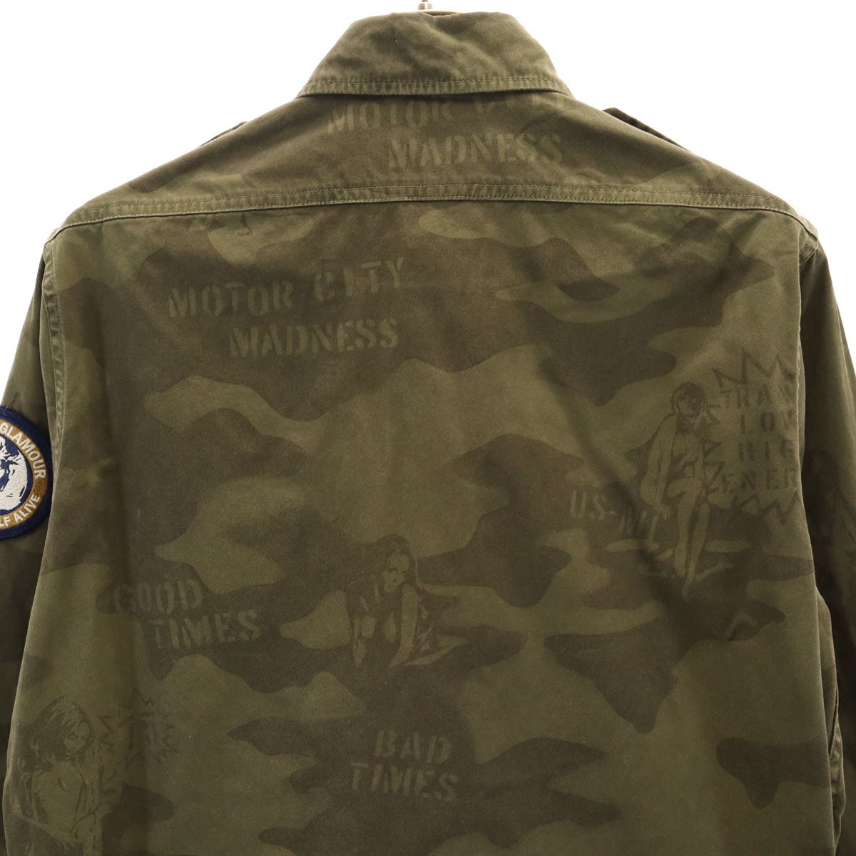 HYSTERIC GLAMOUR ヒステリックグラマー 日本製 カモフラ柄 長袖 ミリタリーシャツ S カーキ 迷彩 メンズ