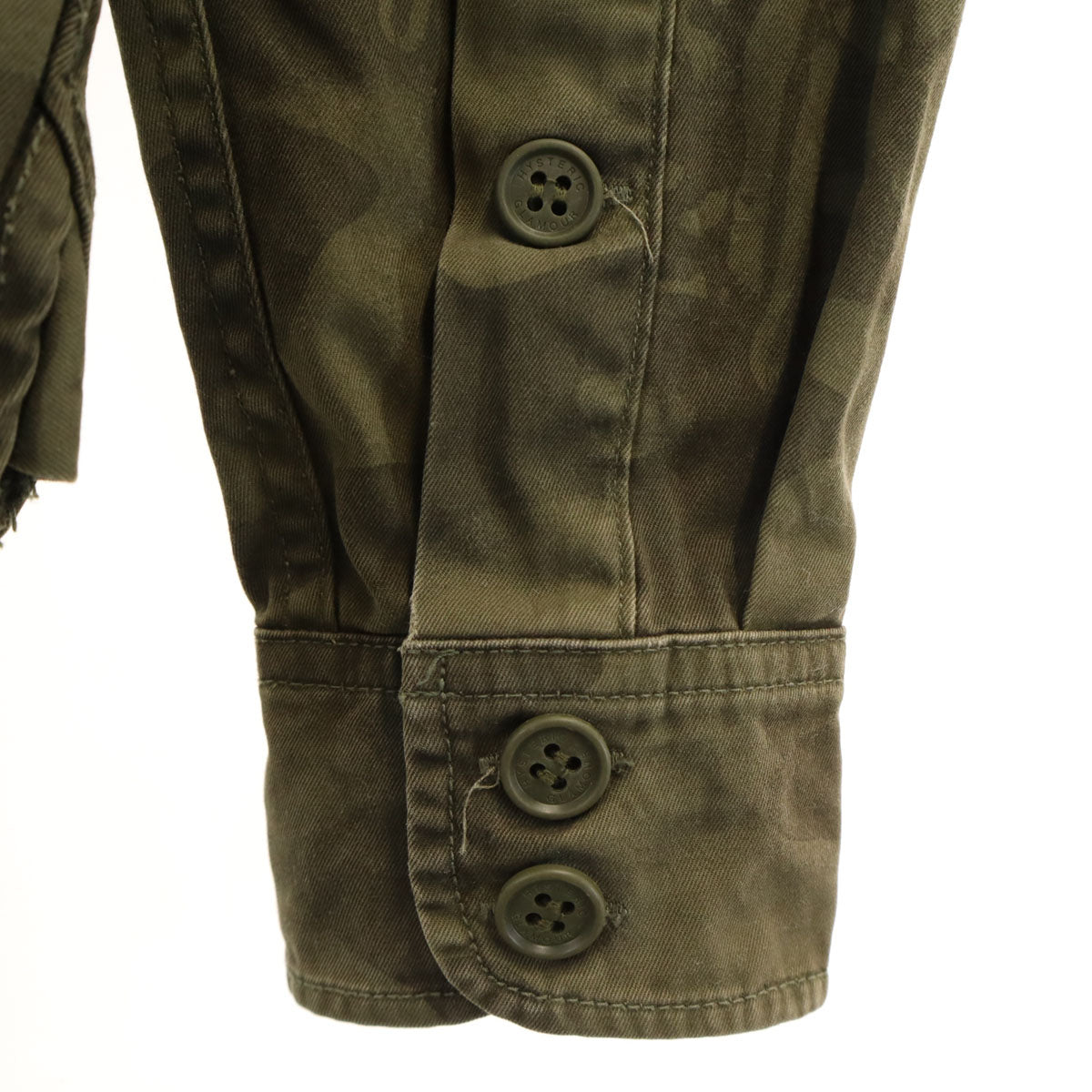 HYSTERIC GLAMOUR ヒステリックグラマー 日本製 カモフラ柄 長袖 ミリタリーシャツ S カーキ 迷彩 メンズ