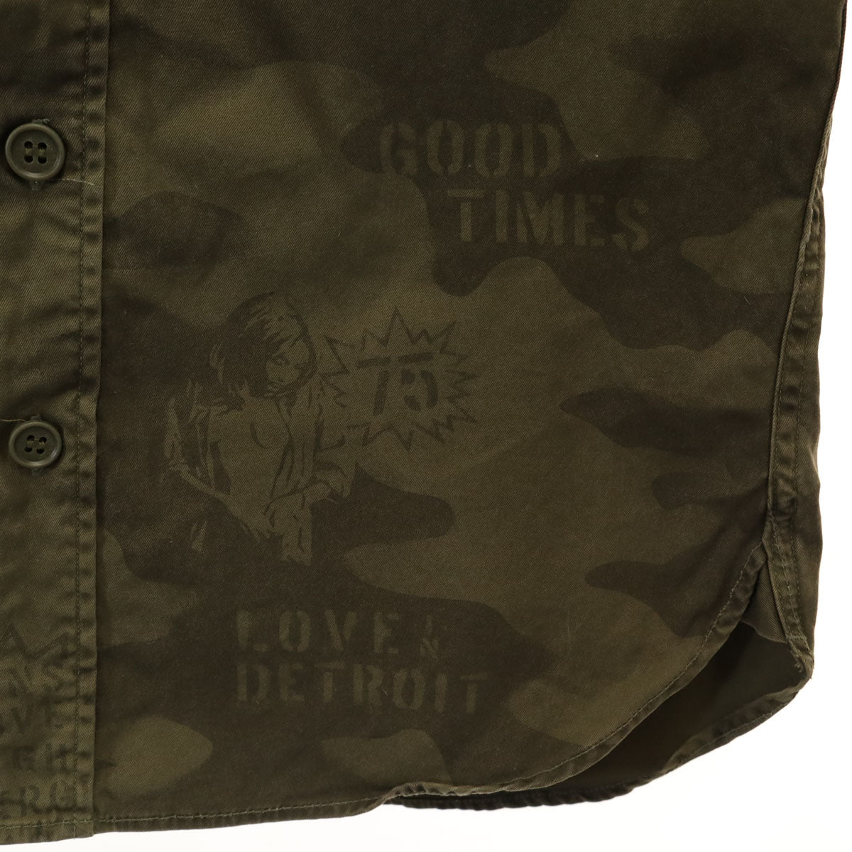 HYSTERIC GLAMOUR ヒステリックグラマー 日本製 カモフラ柄 長袖 ミリタリーシャツ S カーキ 迷彩 メンズ