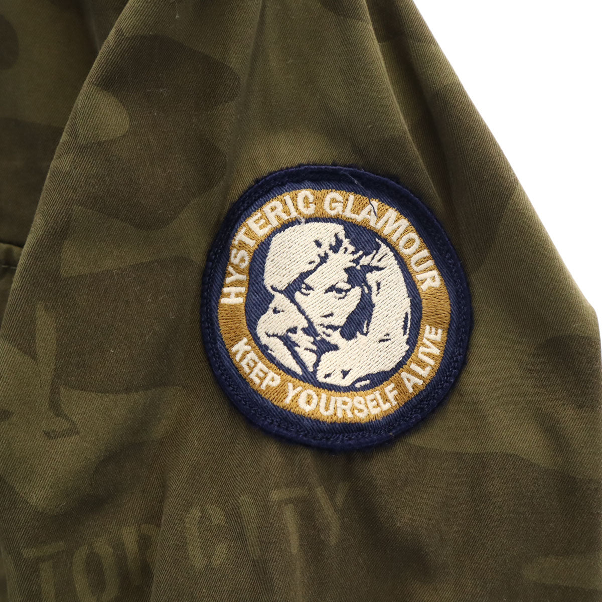HYSTERIC GLAMOUR ヒステリックグラマー 日本製 カモフラ柄 長袖 ミリタリーシャツ S カーキ 迷彩 メンズ