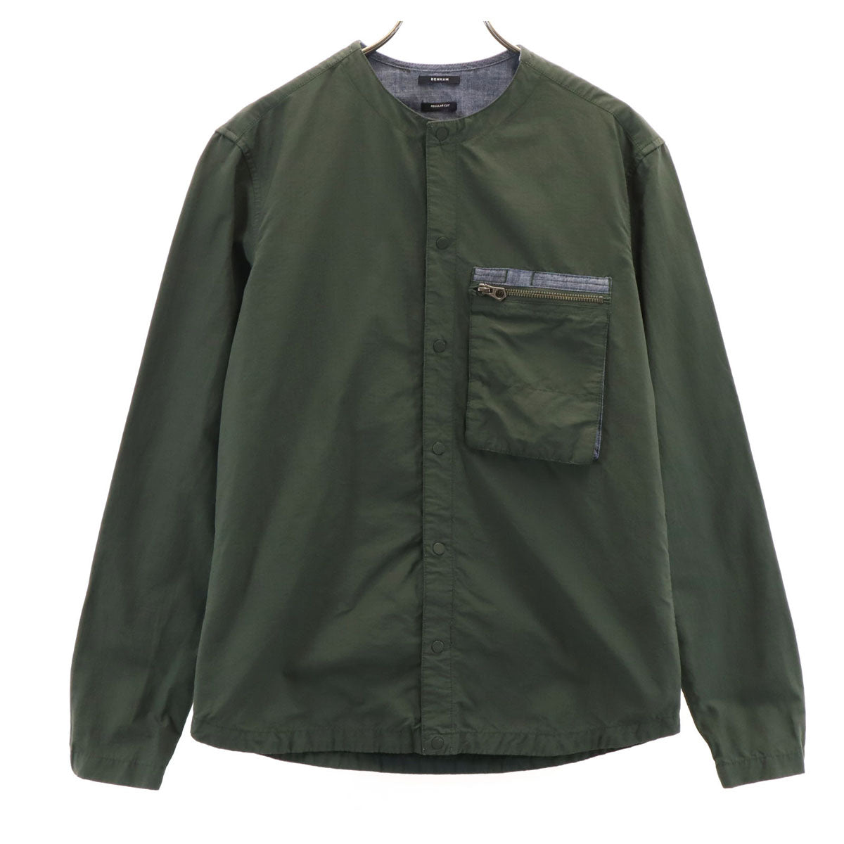 DENHAM デンハム 長袖 FUTURE ノーカラーシャツ XS カーキ メンズ