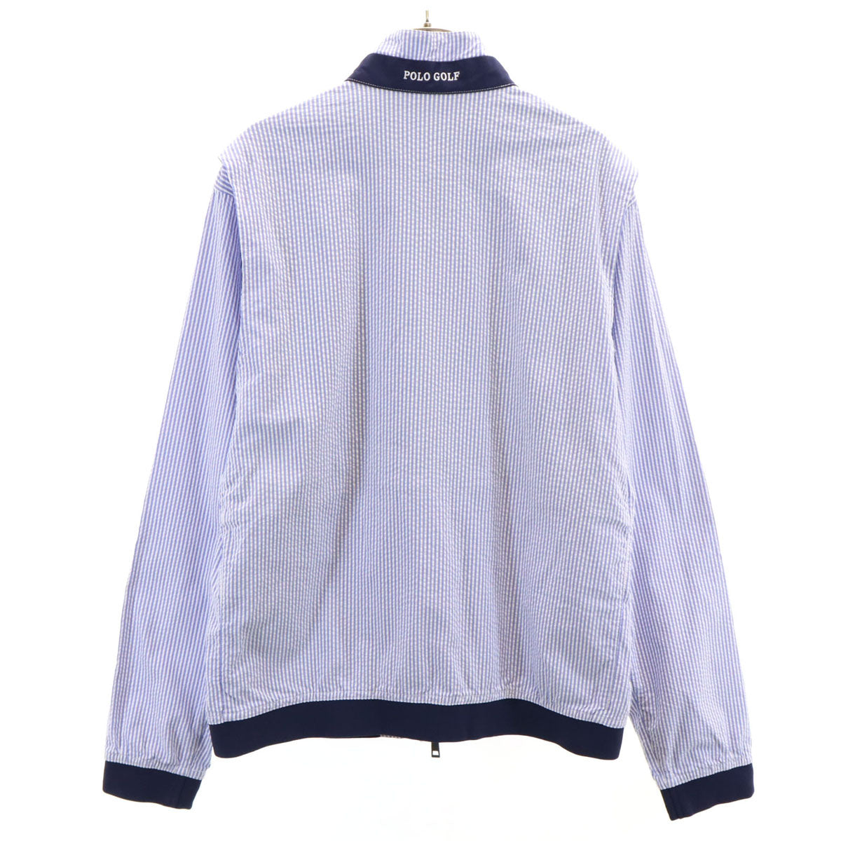 美品 POLO GOLF RALPH LAUREN ポロゴルフラルフローレン ストライプ柄 ジップジャケット M ネイビー系 シアサッカー メンズ