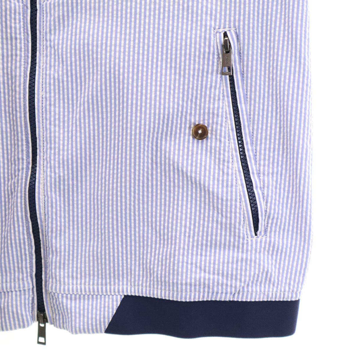 美品 POLO GOLF RALPH LAUREN ポロゴルフラルフローレン ストライプ柄 ジップジャケット M ネイビー系 シアサッカー メンズ