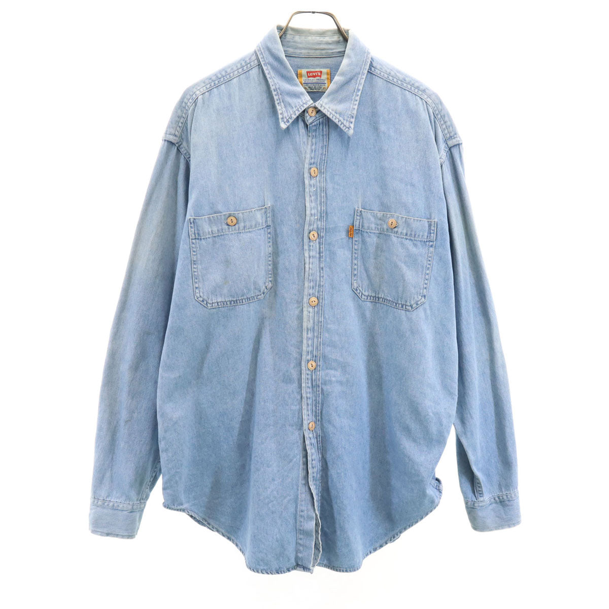 Levi's リーバイス 90s オールド 猫目ボタン オレンジタブ 長袖 コットンシャツ XL ブルー メンズ