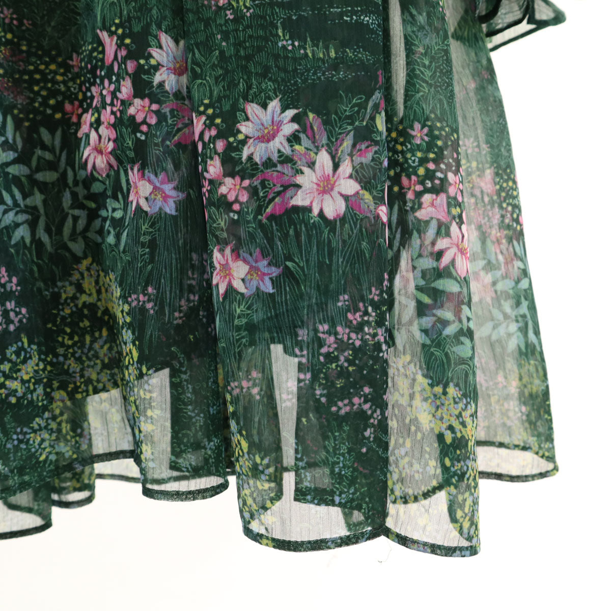 TED BAKER テッドベーカー 総柄 長袖 シフォン ミニワンピース 1 グリーン系 レディース