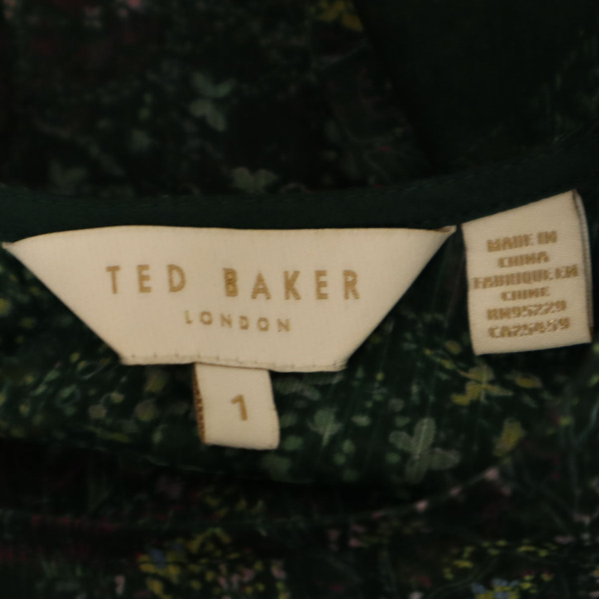 TED BAKER テッドベーカー 総柄 長袖 シフォン ミニワンピース 1 グリーン系 レディース