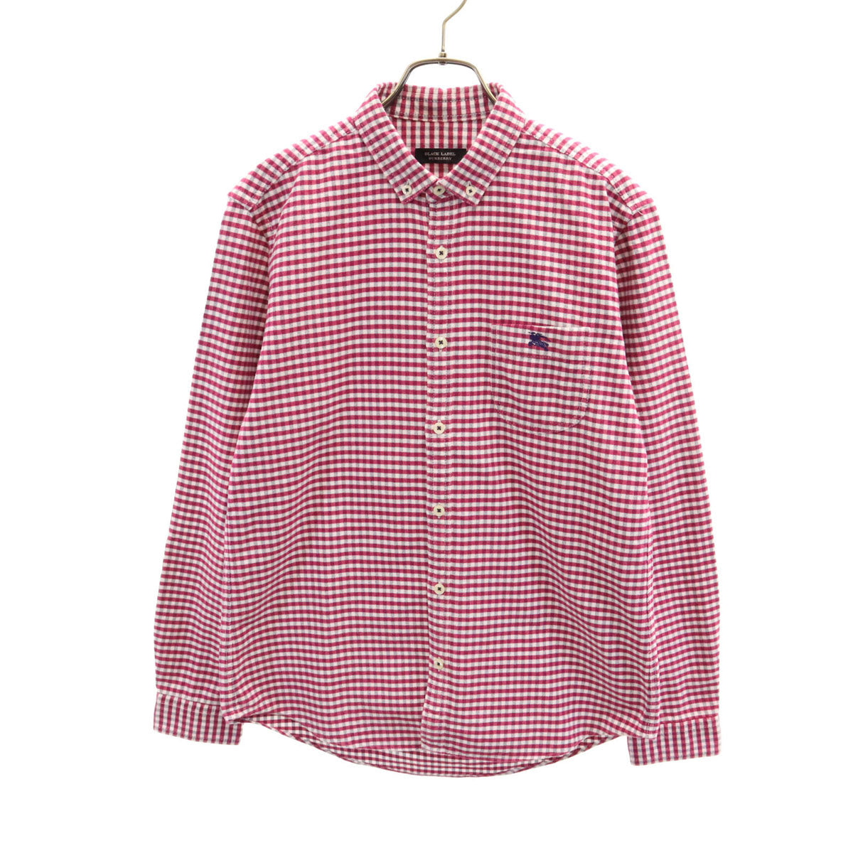 BURBERRY BLACK LABEL バーバリーブラックレーベル チェック柄 長袖 フランネル ボタンダウンシャツ 2 マゼンタ 三陽商会 メンズ