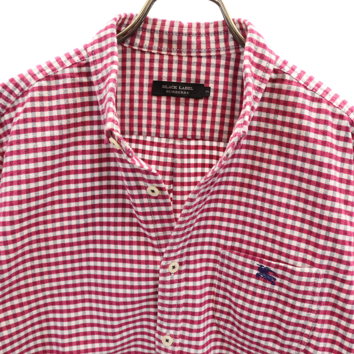 BURBERRY BLACK LABEL バーバリーブラックレーベル チェック柄 長袖 フランネル ボタンダウンシャツ 2 マゼンタ 三陽商会 メンズ