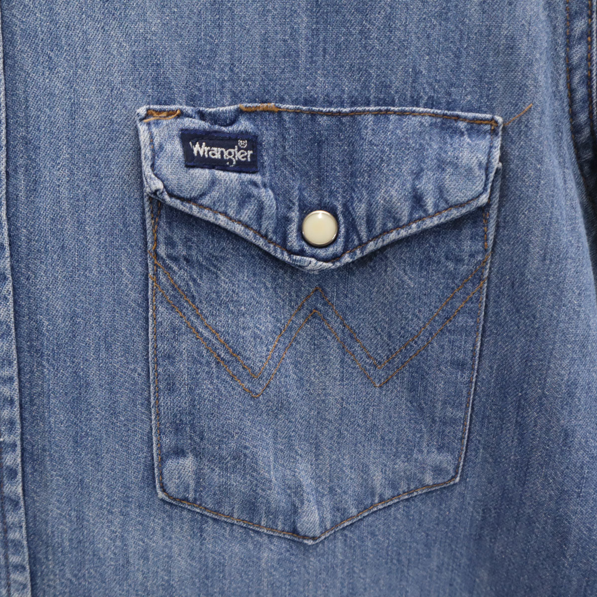 Wrangler ラングラー 80s USA製 ヴィンテージ 長袖 ダンガリーデニム ウエスタンシャツ 15 1/2-34 ウォッシュブルー メンズ