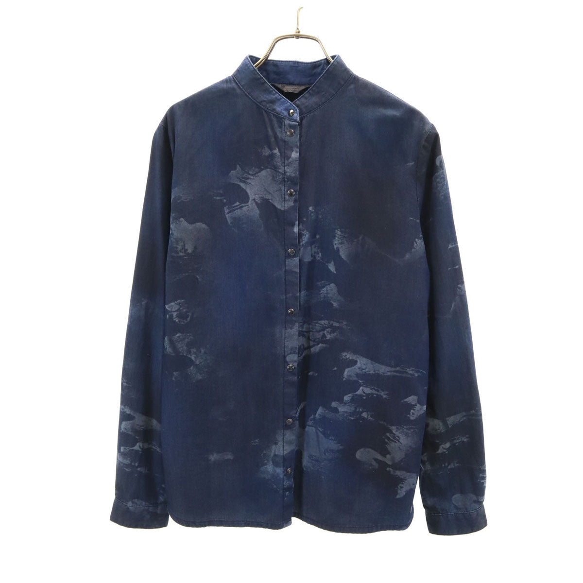 DIESEL ディーゼル 総柄 長袖 バンドカラーシャツ M ネイビー レディース