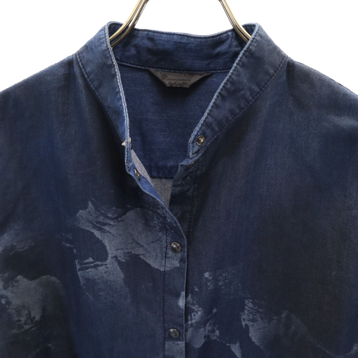 DIESEL ディーゼル 総柄 長袖 バンドカラーシャツ M ネイビー レディース
