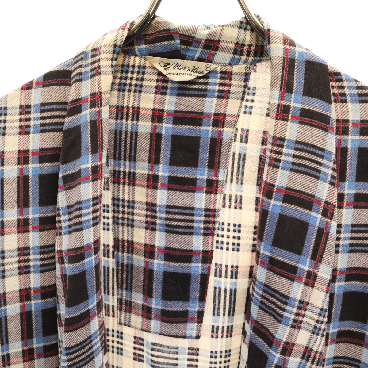 WASH N’ WEAR 70s オールド チェック柄 長袖 ガウン カーディガン M ベージュ フランネル メンズ