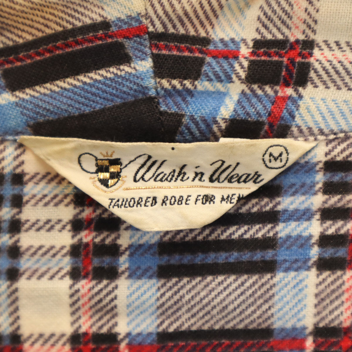 WASH N’ WEAR 70s オールド チェック柄 長袖 ガウン カーディガン M ベージュ フランネル メンズ