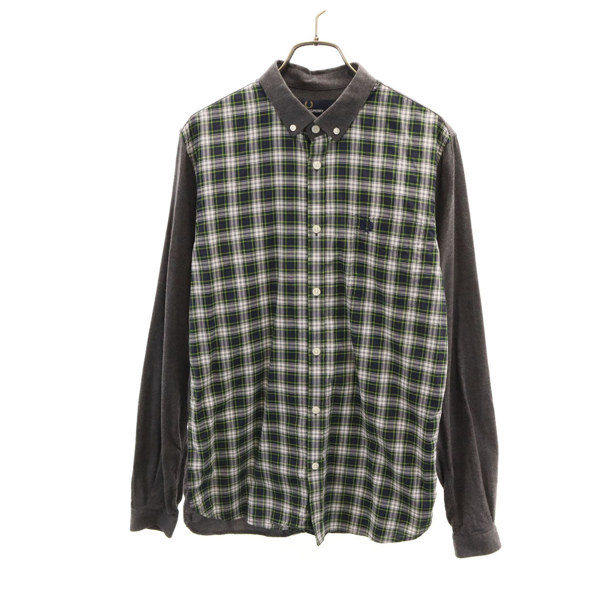 FRED PERRY フレッドペリー チェック柄切替 長袖 ボタンダウンシャツ S チャコールグレー メンズ