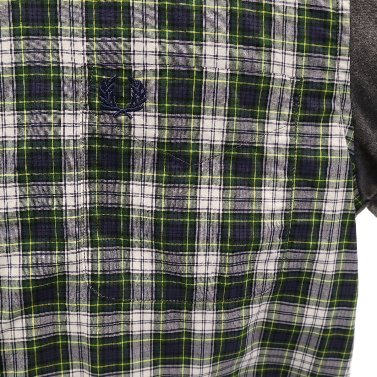 FRED PERRY フレッドペリー チェック柄切替 長袖 ボタンダウンシャツ S チャコールグレー メンズ