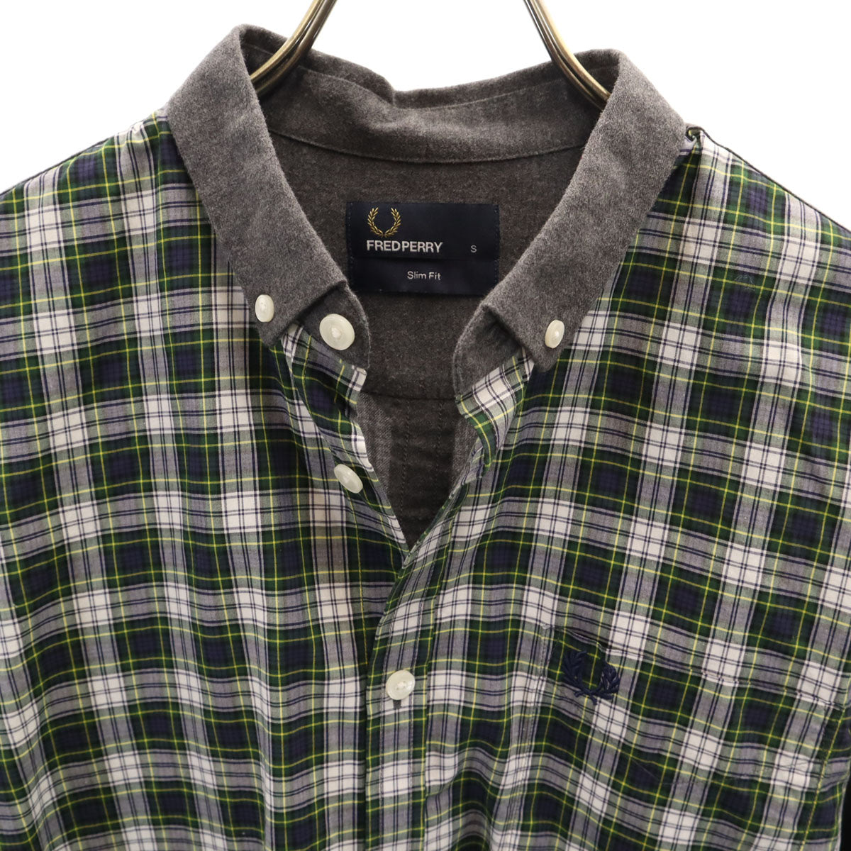 FRED PERRY フレッドペリー チェック柄切替 長袖 ボタンダウンシャツ S チャコールグレー メンズ