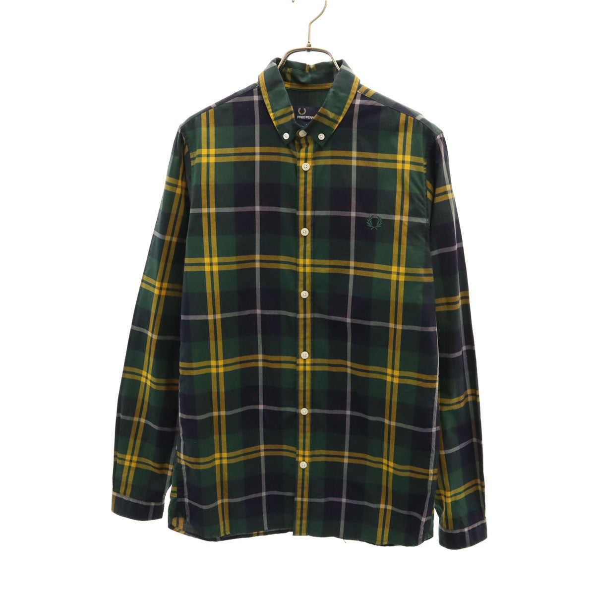 FRED PERRY フレッドペリー チェック柄 長袖 ボタンダウンシャツ S 深緑 メンズ