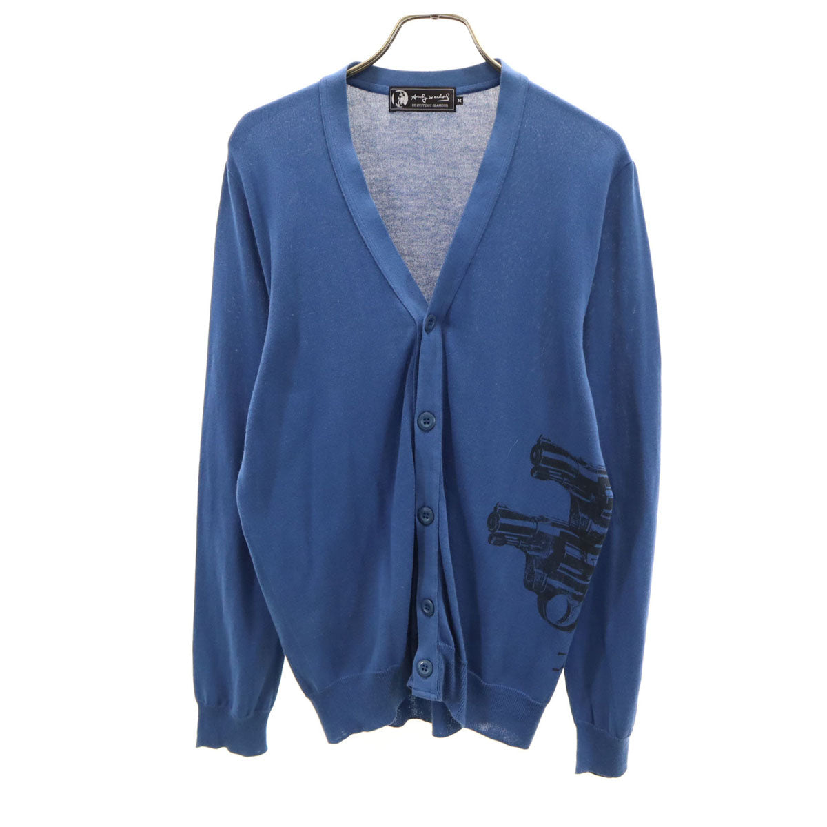 ANDY WARHOL BY HYSTERIC GLAMOUR アンディーウォーフォールバイヒステリックグラマー 日本製 長袖 Vネック ニットカーディガン M ブルー メンズ