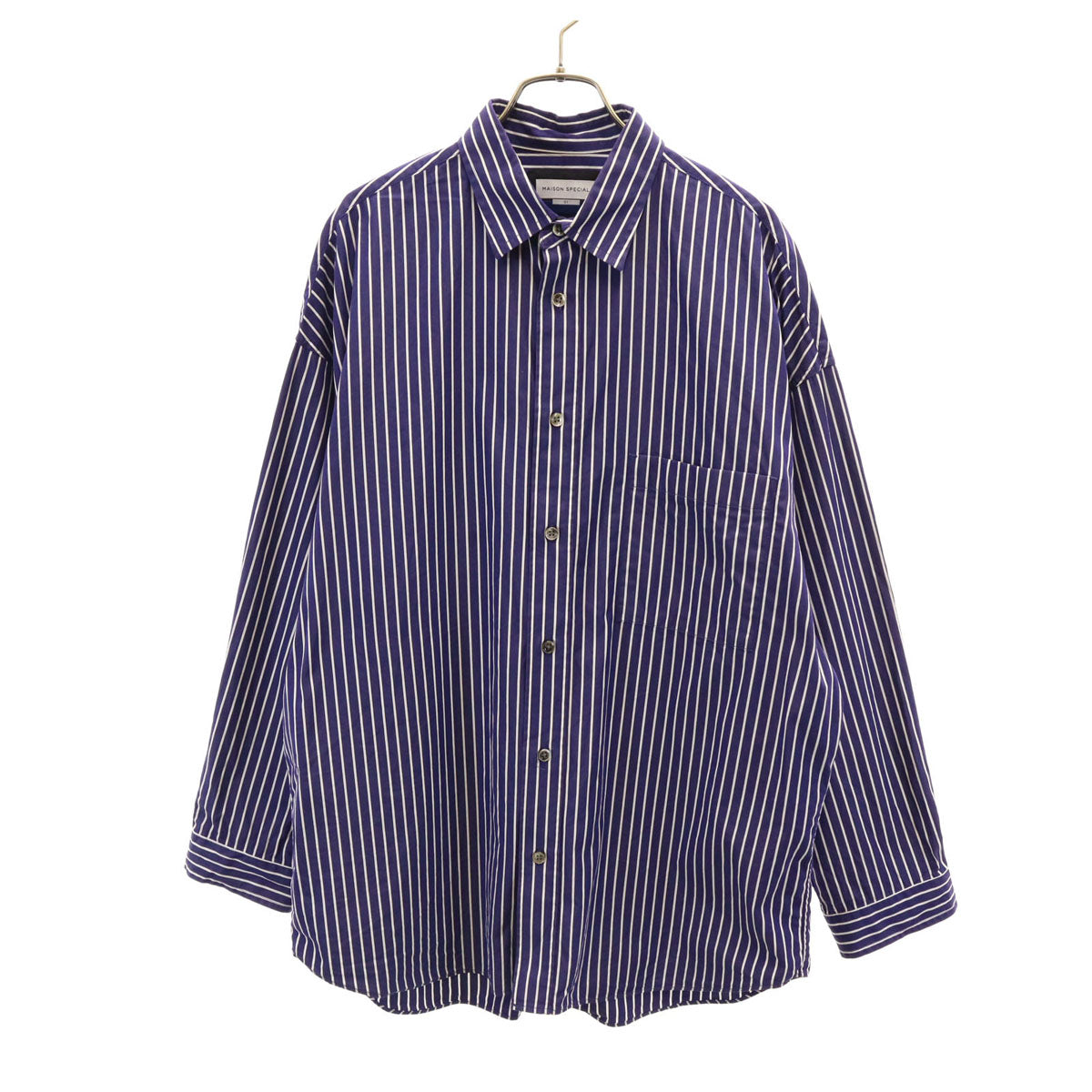MAISON SPECIAL メゾンスペシャル ストライプ柄 長袖 THOMAS MASON生地 プライムオーバー シャツ 1 ネイビー レディース