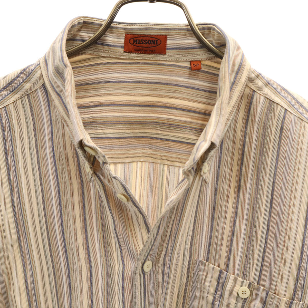 Missoni ミッソーニ イタリア製 ストライプ柄 長袖 ボタンダウンシャツ 52 ベージュ メンズ