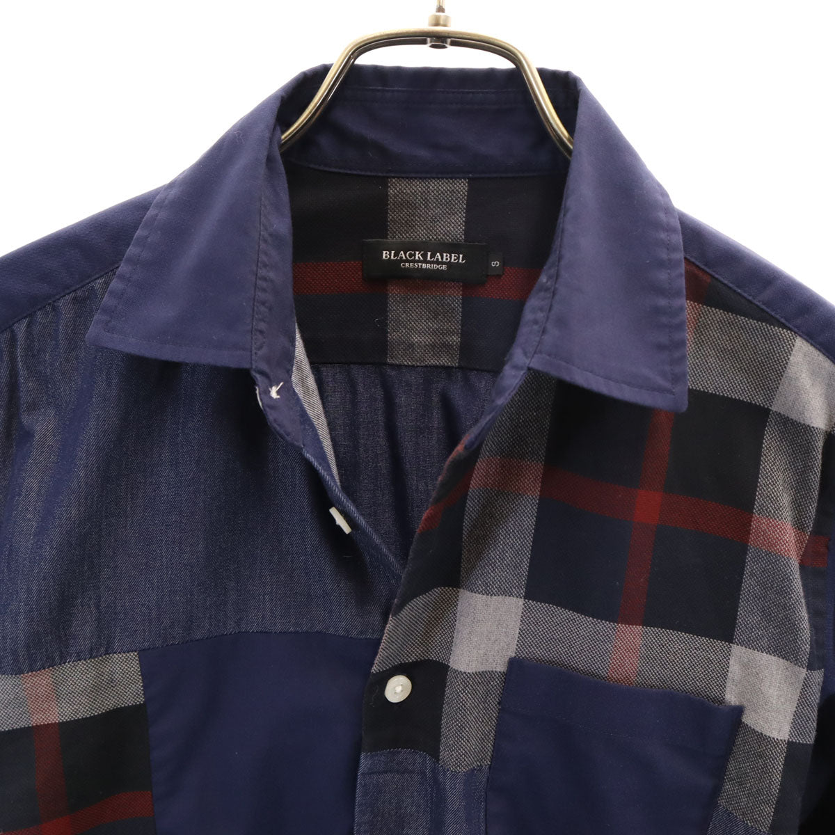 BLACK LABEL CRESTBRIDGE ブラックレーベルクレストブリッジ 長袖 チェックｘデニム切替 シャツ S ネイビー メンズ