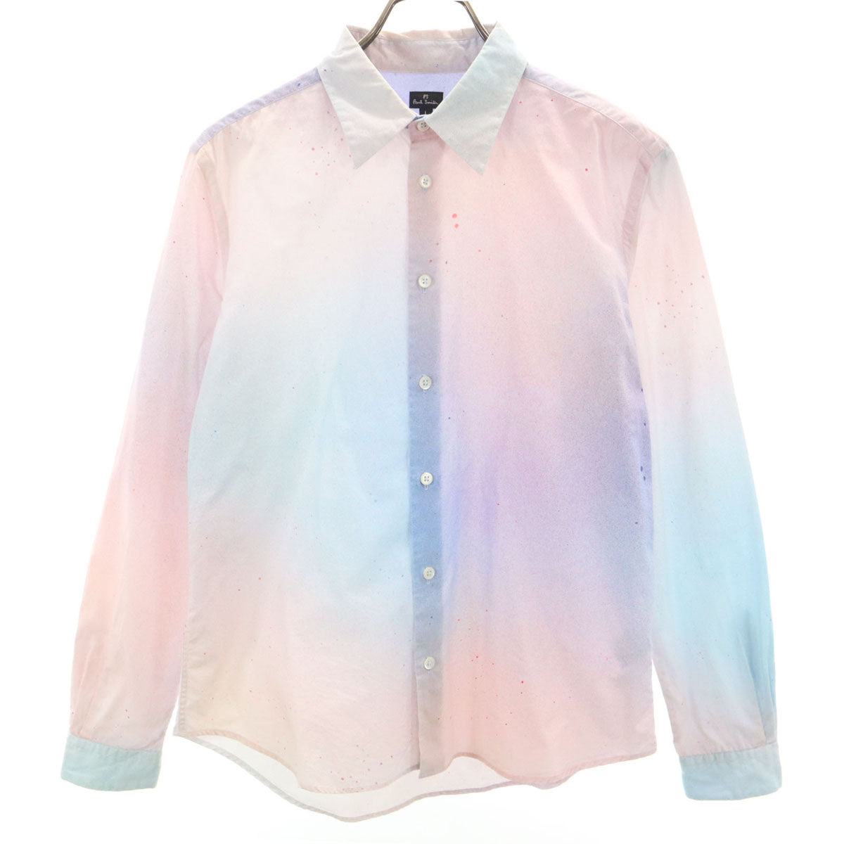 PS Paul Smith ピーエスポールスミス 日本製 グラデーション ペイント 長袖 コットンシャツ L ピンク系 メンズ