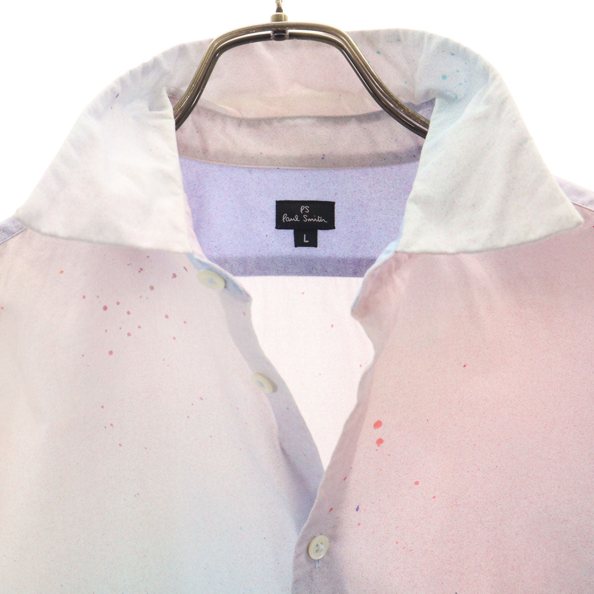 PS Paul Smith ピーエスポールスミス 日本製 グラデーション ペイント 長袖 コットンシャツ L ピンク系 メンズ