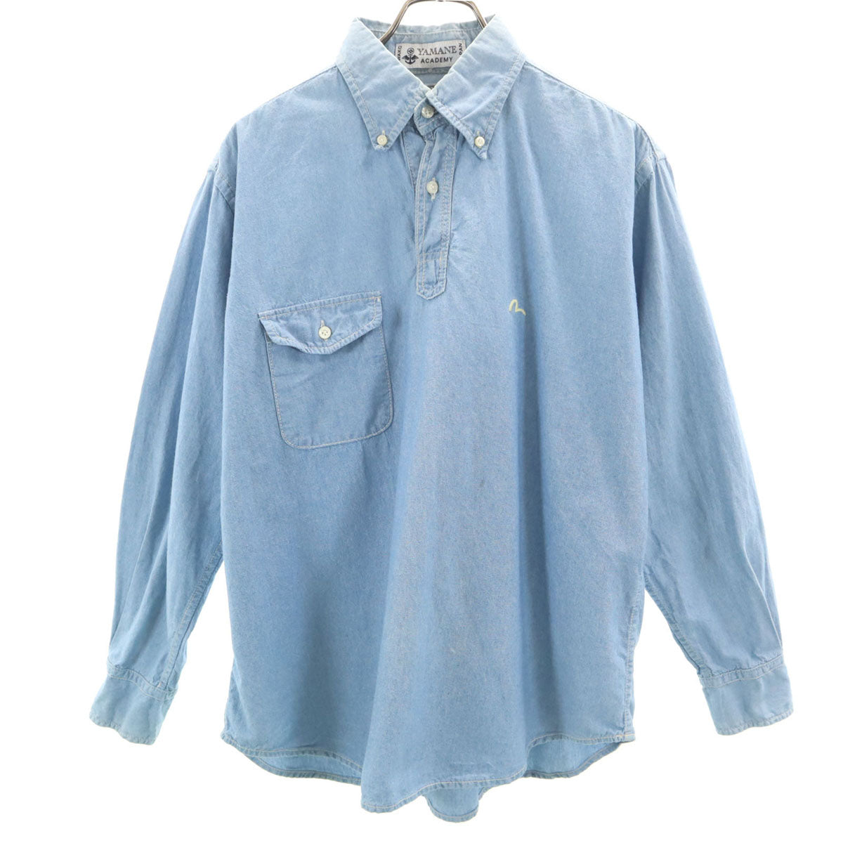 YAMANE ACADEMY ヤマネアカデミー 日本製 長袖 シャンブレーデニム ボタンダウン ポロシャツ 42 ブルー EVISU エヴィス メンズ
