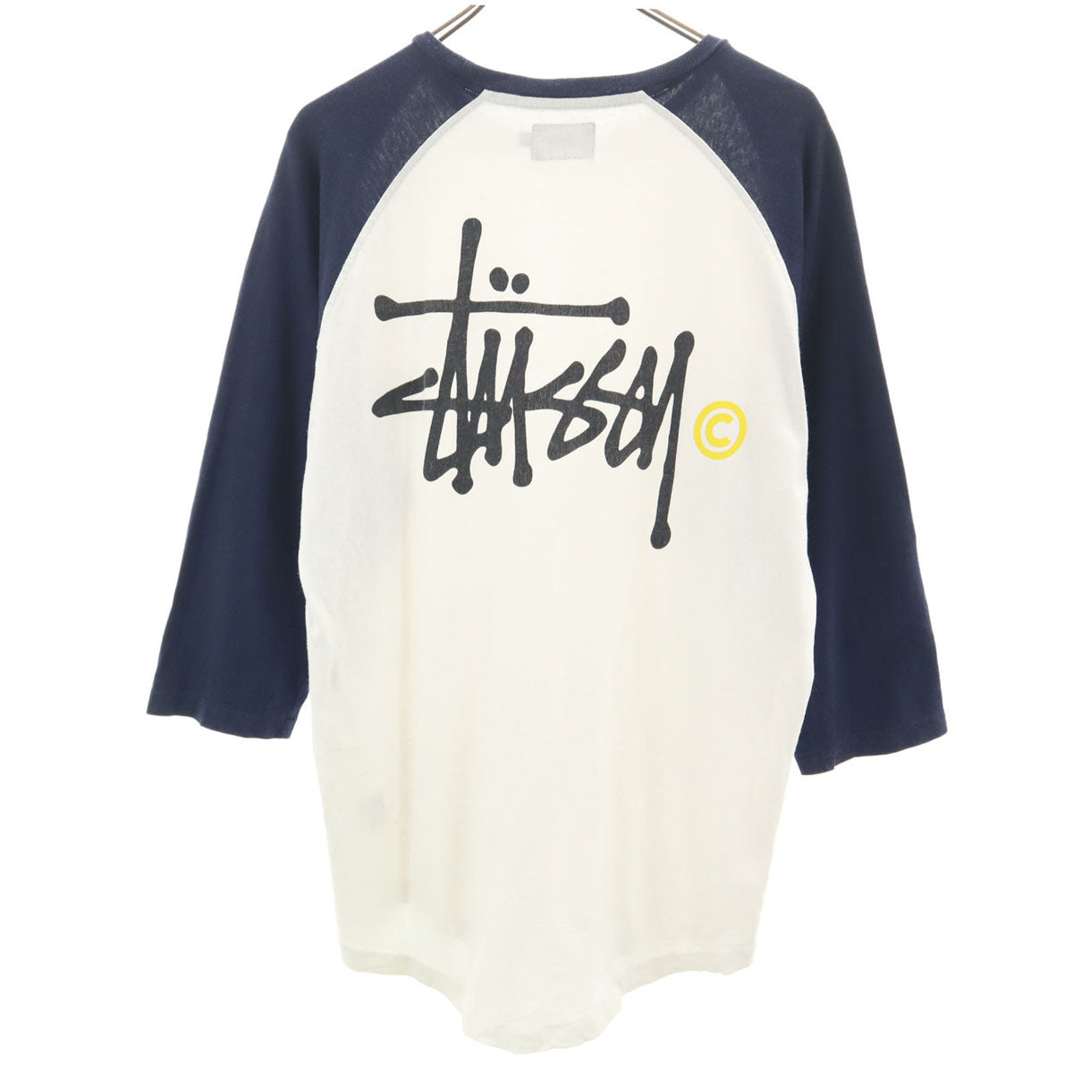 STUSSY ステューシー バックロゴ 7分袖 Tシャツ L ホワイト ラグラン メンズ