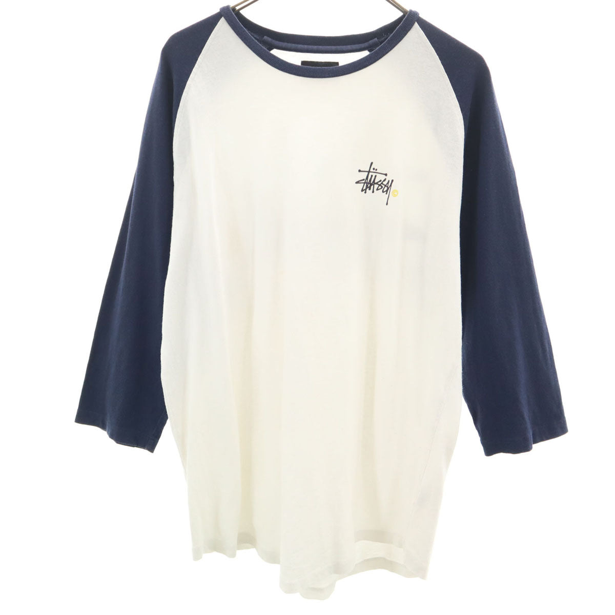 STUSSY ステューシー バックロゴ 7分袖 Tシャツ L ホワイト ラグラン メンズ