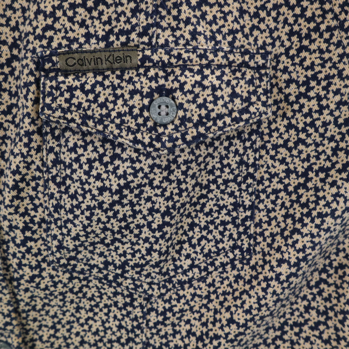Calvin klein Jeans カルバンクラインジーンズ 90s 日本製 オールド 長袖 シャツ S ネイビー×ベージュ レディース