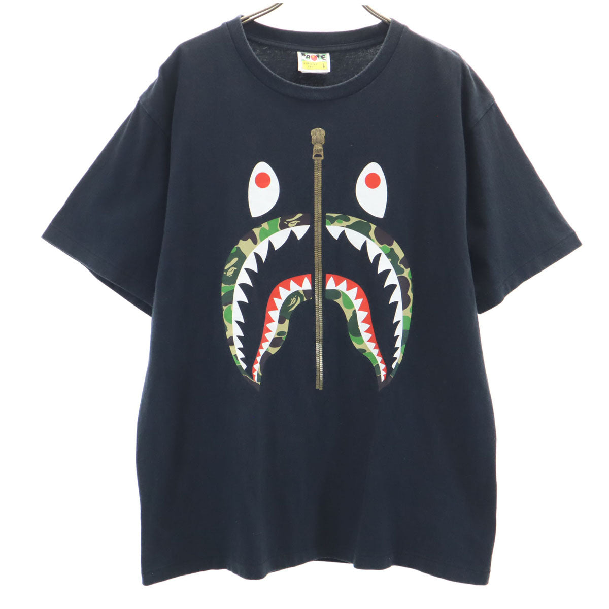 A BATHING APE アベイシングエイプ シャーク 半袖 Tシャツ L ブラック メンズ