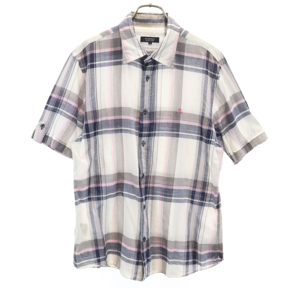 BURBERRY BLACK LABEL バーバリーブラックレーベル チェック柄 半袖 シャツ 3 グレー系 三陽商会 メンズ