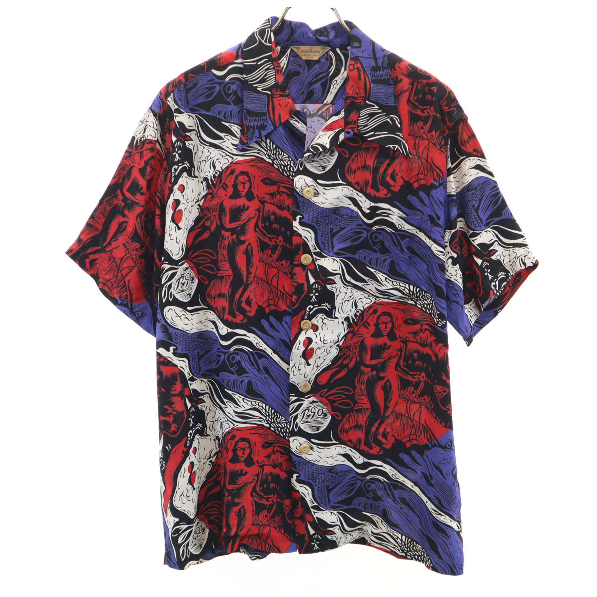 SUN SURF サンサーフ 日本製 スペシャルエディション 半袖 ゴーギャンウッドカット アロハシャツ L ブルー SS36655 東洋エンタープライズ KAMEHAMEHA 箱付き メンズ