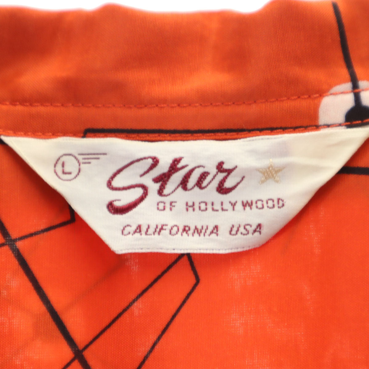 Star OF HOLLYWOOD スターオブハリウッド 日本製 総柄 半袖 オープンカラーシャツ L オレンジ 東洋エンタープライズ アロハ メンズ