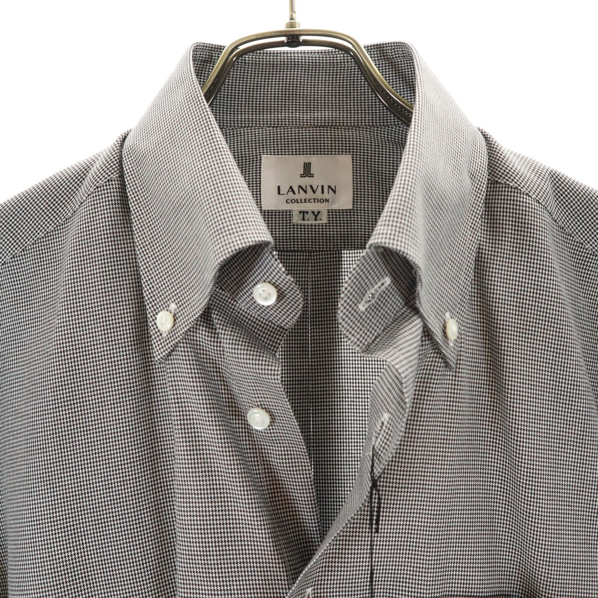 未使用 LANVIN ランバン 日本製 大丸松坂屋 チェック 長袖 ボタンダウンシャツ ブラック×ホワイト メンズ