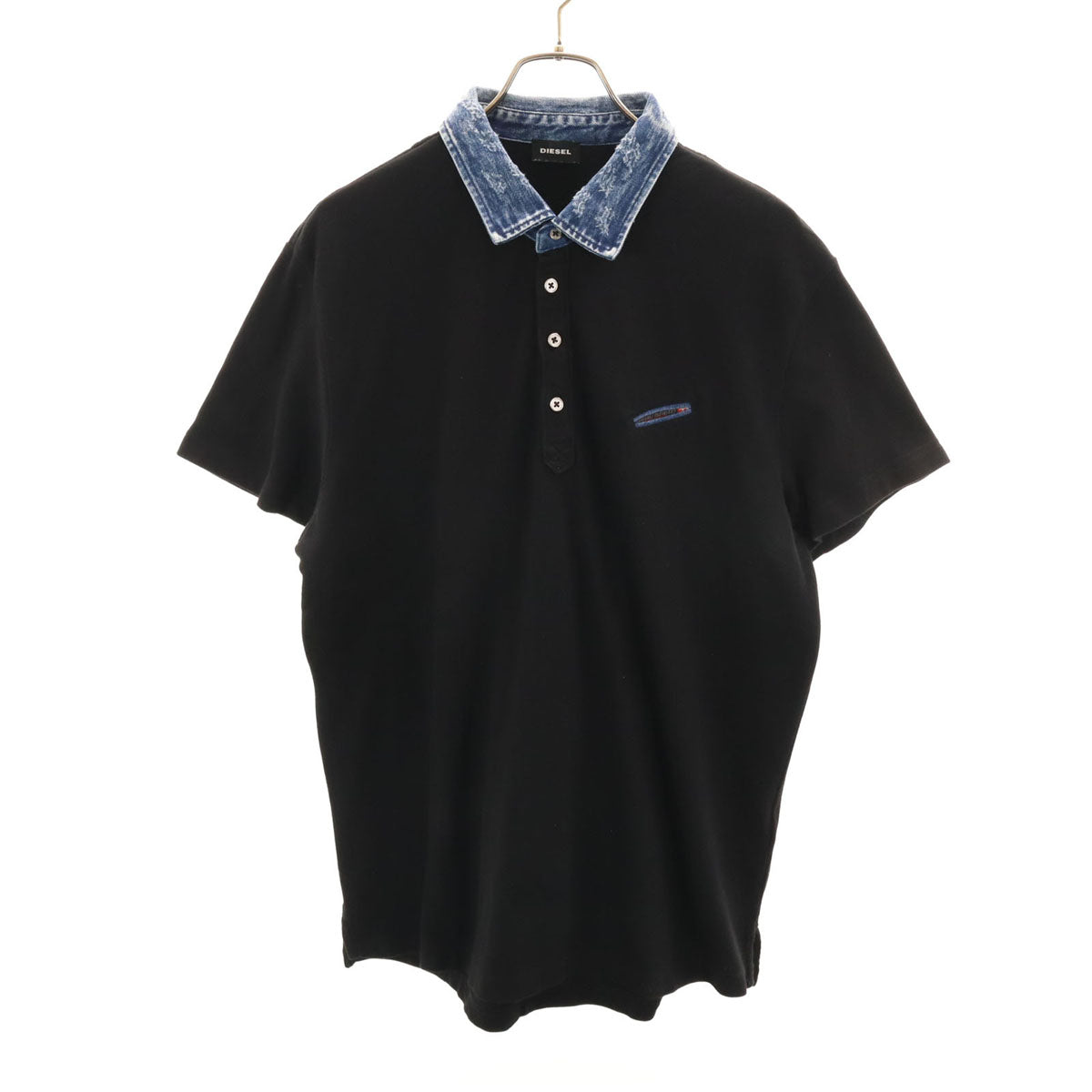 DIESEL ディーゼル 半袖 襟デニム ポロシャツ XXL ブラック メンズ