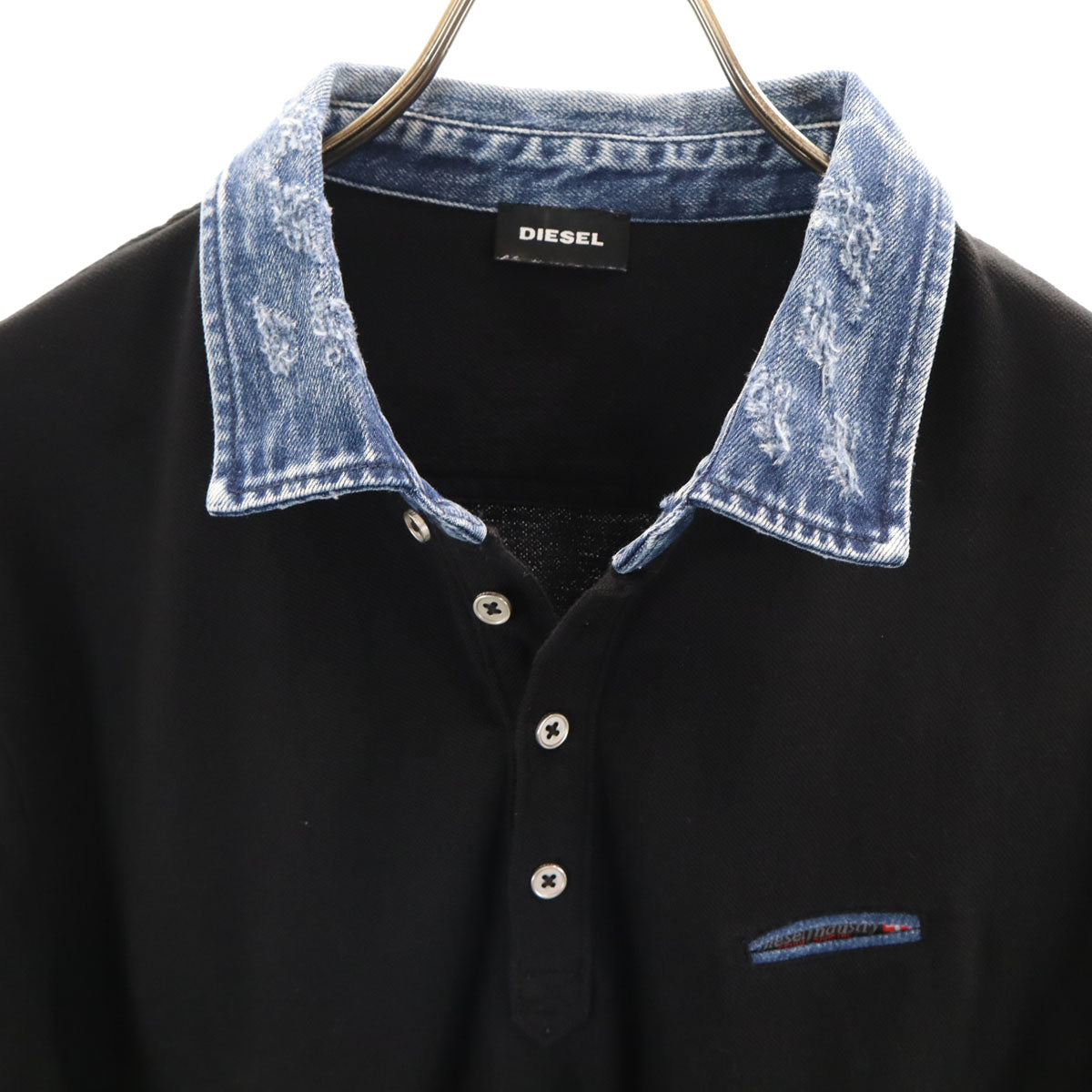 DIESEL ディーゼル 半袖 襟デニム ポロシャツ XXL ブラック メンズ