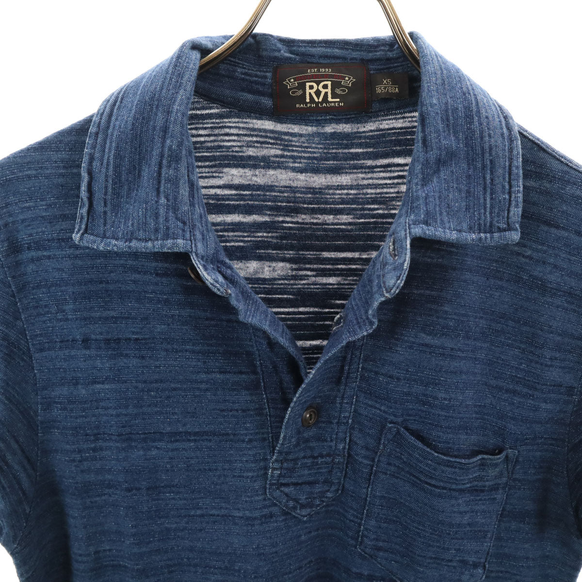 ダブルアールエル RRL 半袖 インディゴ染め ポロシャツ XS ネイビー Ralph Lauren ラルフローレン メンズ
