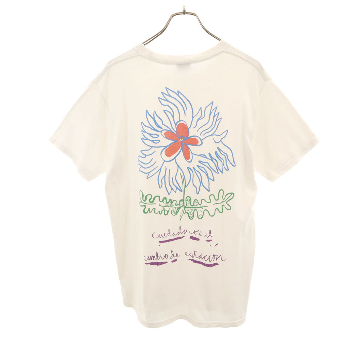 STUSSY ステューシー バックプリント フラワー 半袖 Tシャツ M ホワイト メンズ