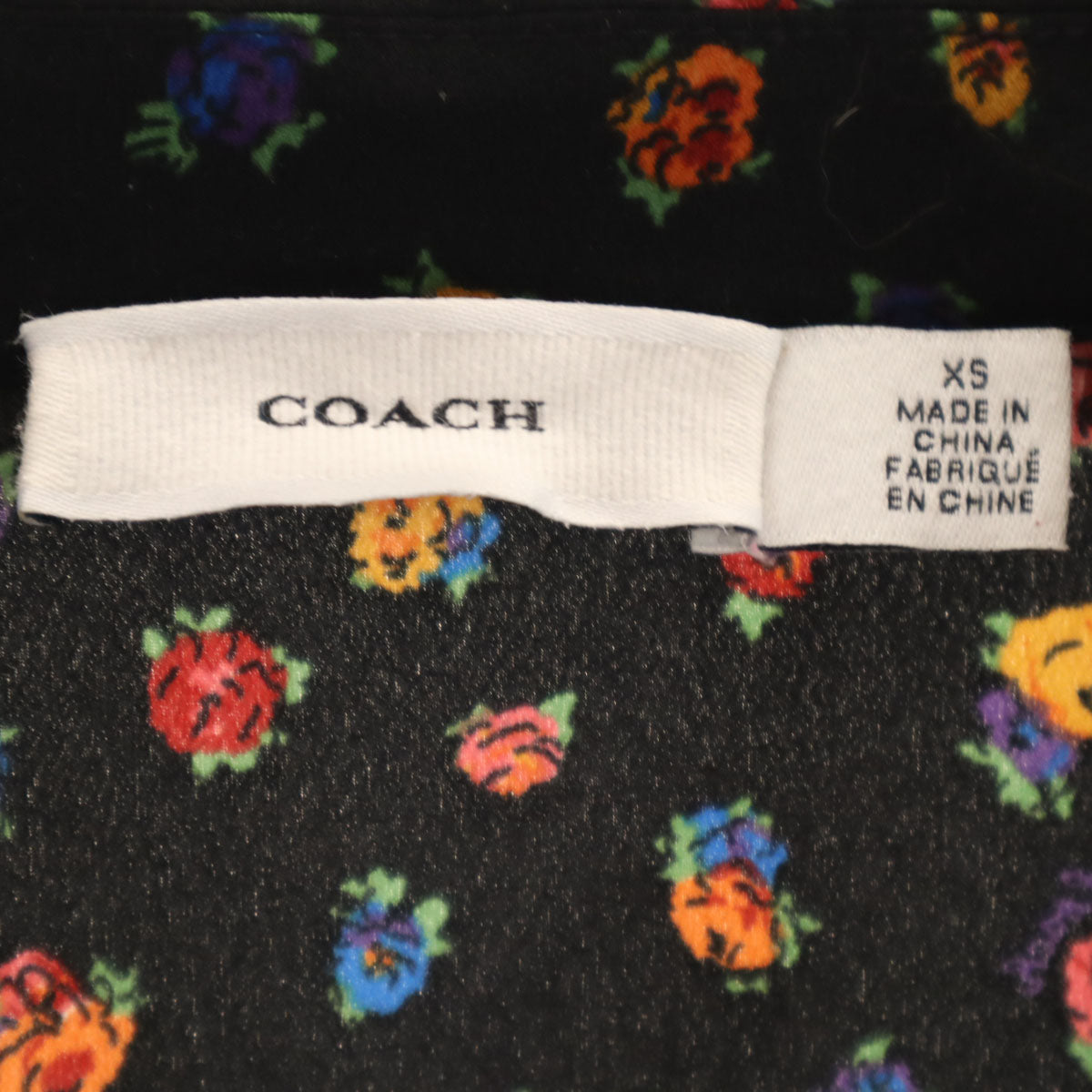 COACH コーチ 花柄 半袖 オープンカラーシャツ XS ブラック C9792 レディース