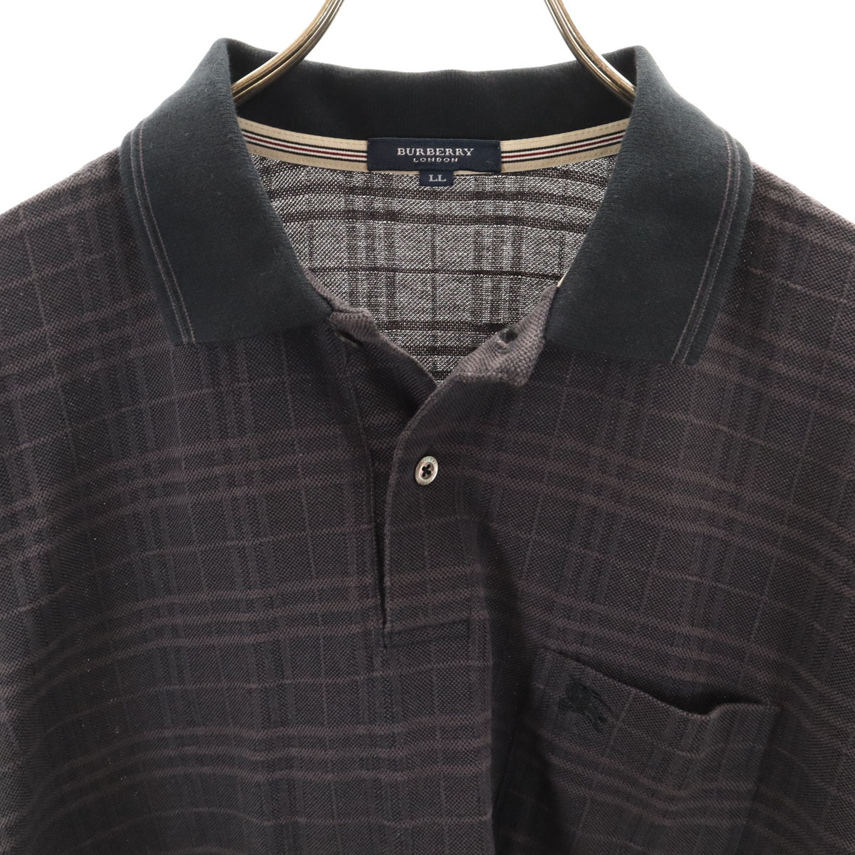 BURBERRY LONDON バーバリーロンドン 日本製 チェック柄 半袖 ポロシャツ LL チャコールグレー 三陽商会 メンズ