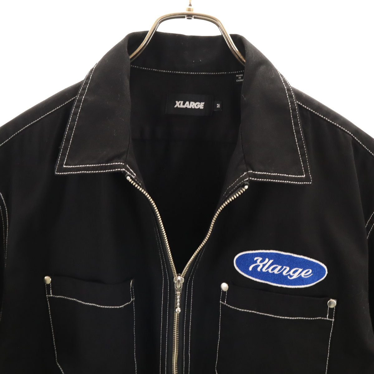 美品 XLARGE エクストララージ 半袖 ジップアップ ワークシャツ M ブラック メンズ