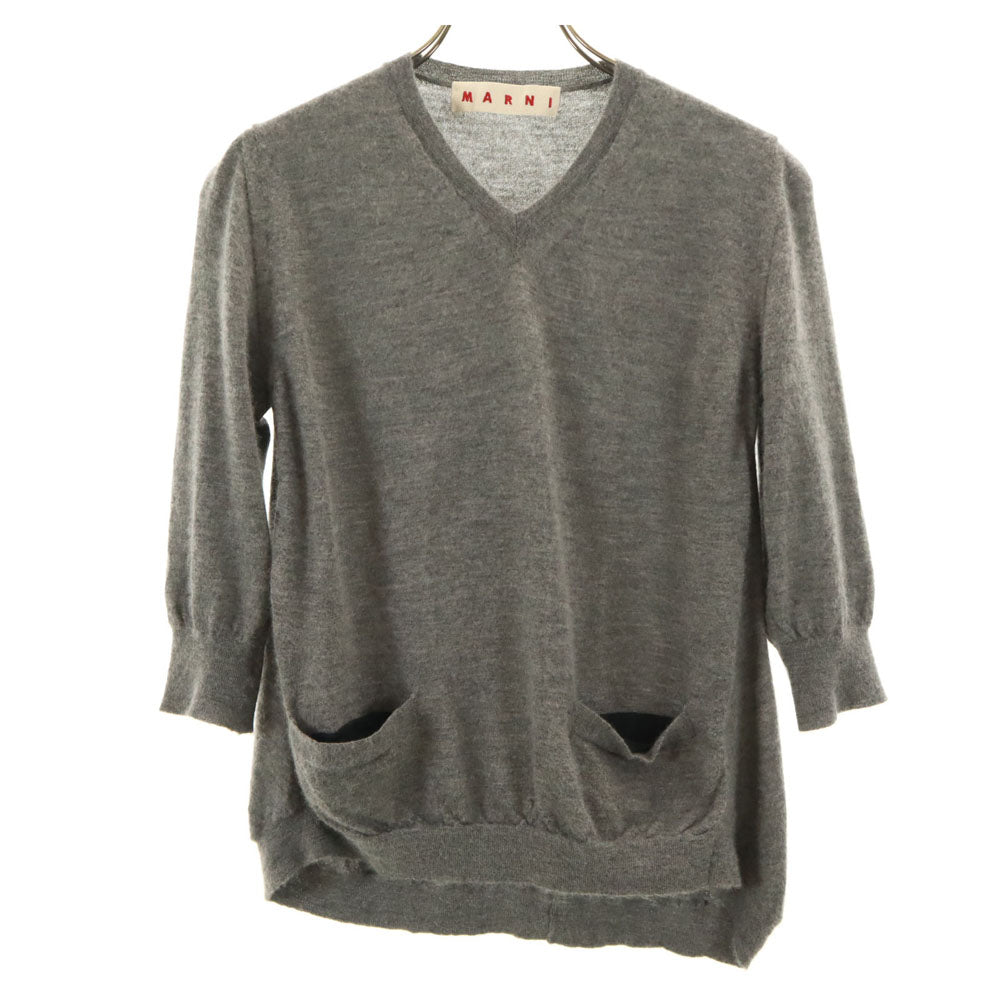 マルニ イタリア製 カシミヤブレンド 5分袖 Vネック セーター 38 グレー MARNI ニット レディース